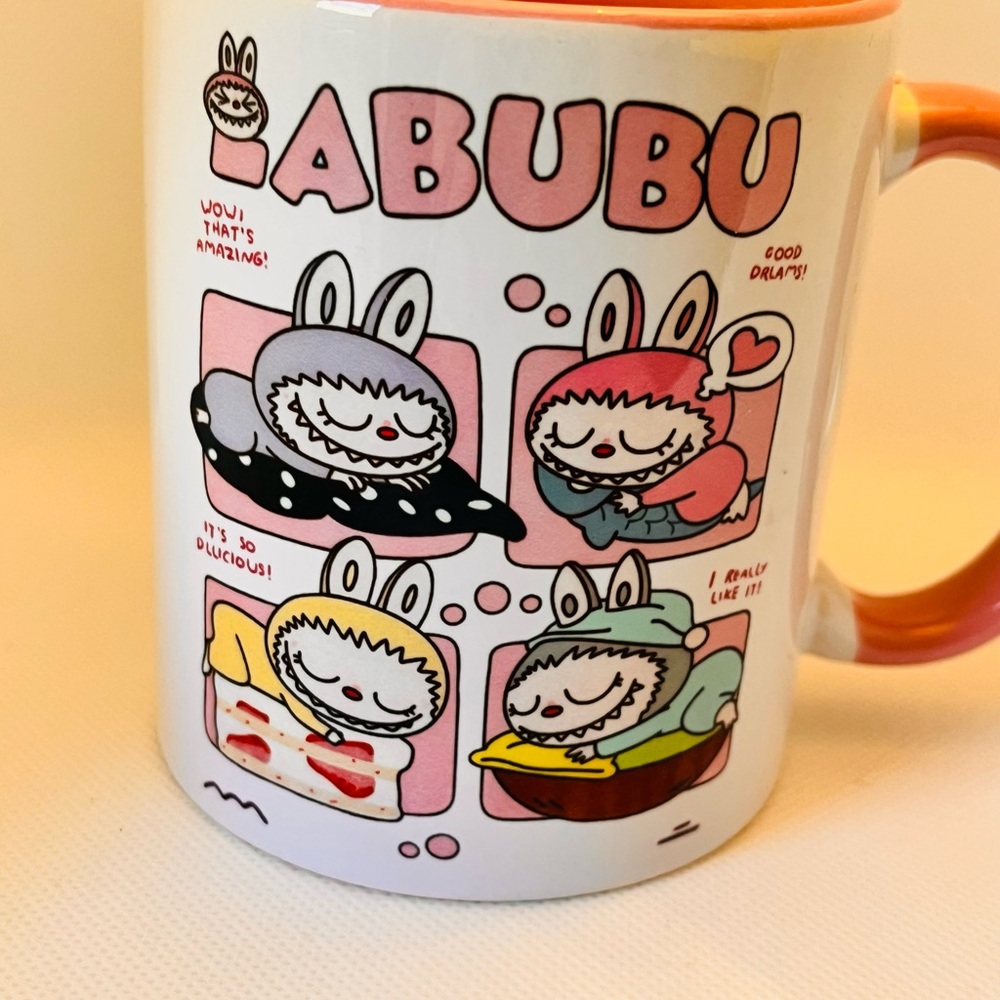 Monster Cute Bunny Cartoon Ceramic Mug - Pink Accent - Picture 4 of 6